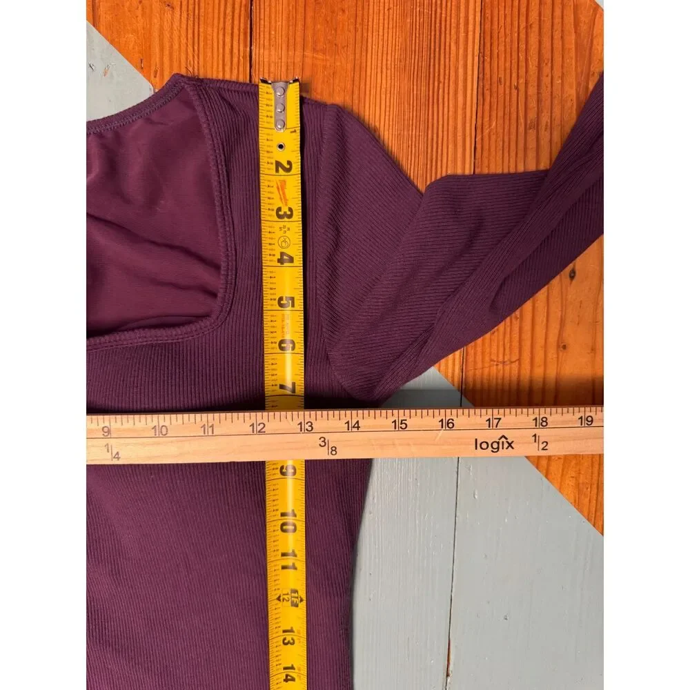 Popilush XL Plum Maxi Dress Built-In Shapewear Square Neck Long Sleeve Bodycon - Picture 6 of 11